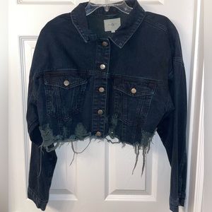FASHION Q CROPPED FADED BLACK JEAN JACKET